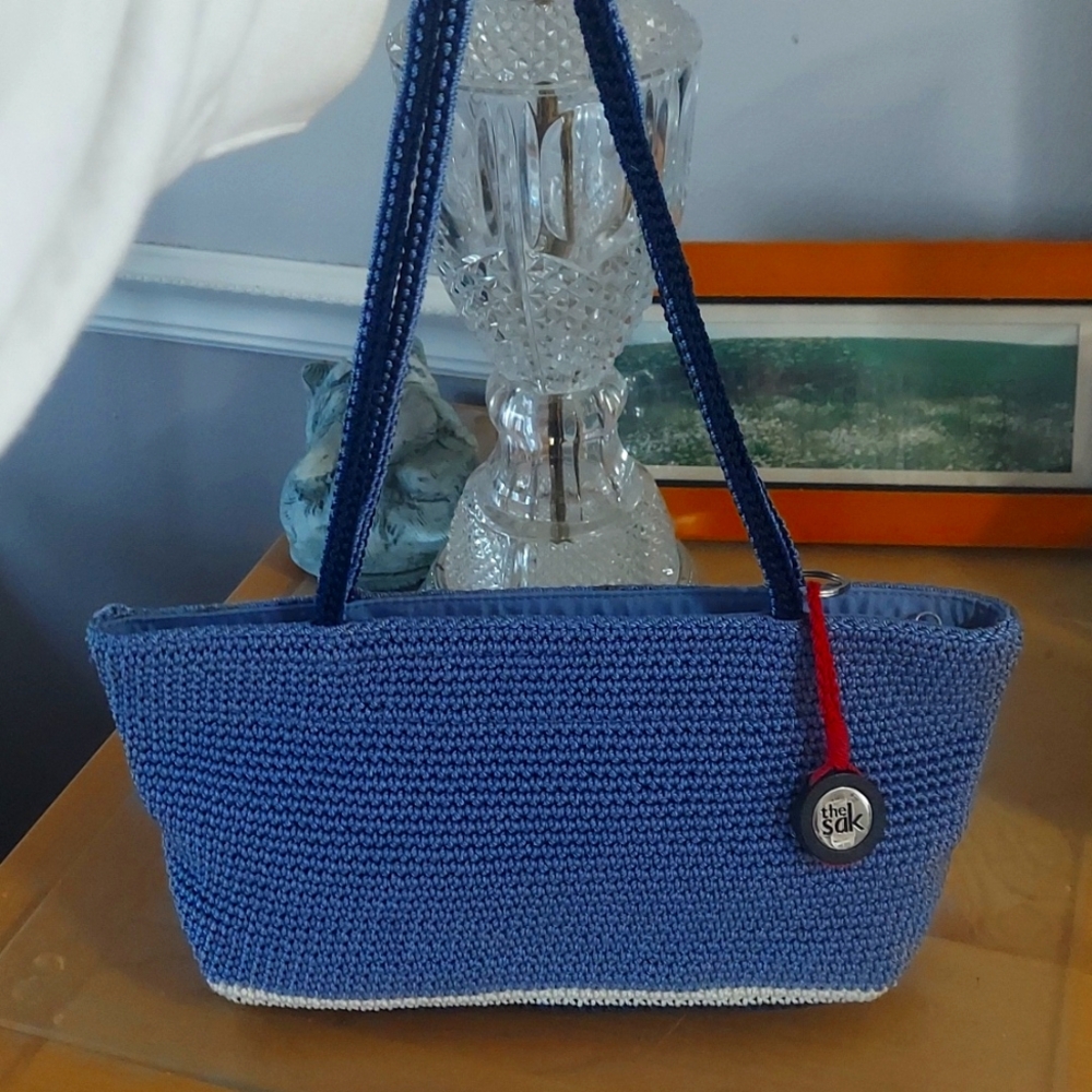 The Sak Blue and White Crochet Shoulder Bag